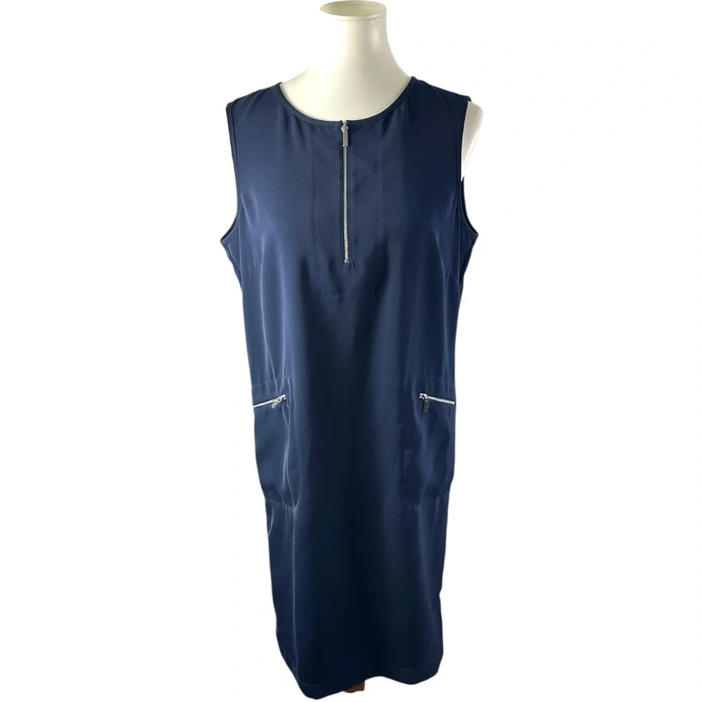 St. John Zipped Pockets Shift Dress in Navy Size 10